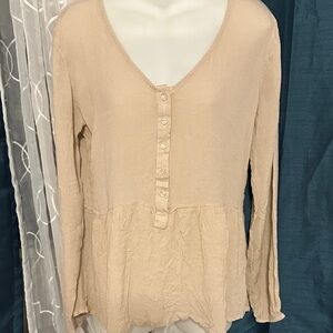 Elegant Beige Buttoned V-Neck Blouse